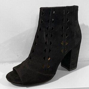 Brash Open Toe Boots Size 6 Black Faux Suede Heel Boots
